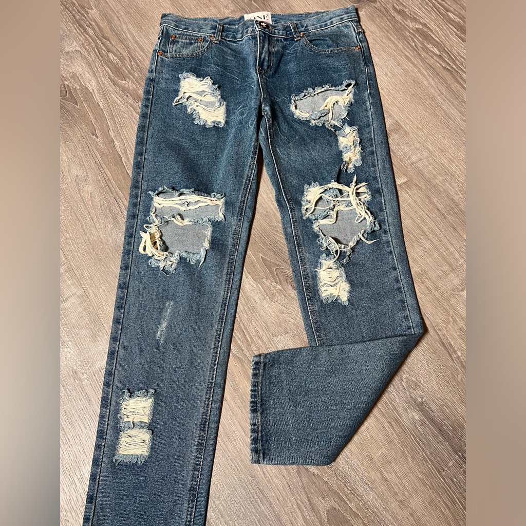 One Teaspoon Distressed Straight Leg Grunge Denim Street Style Festival Size 27